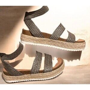 POP Paradiso Platform Espadrille Sandals Ankle Strap Rattan 7